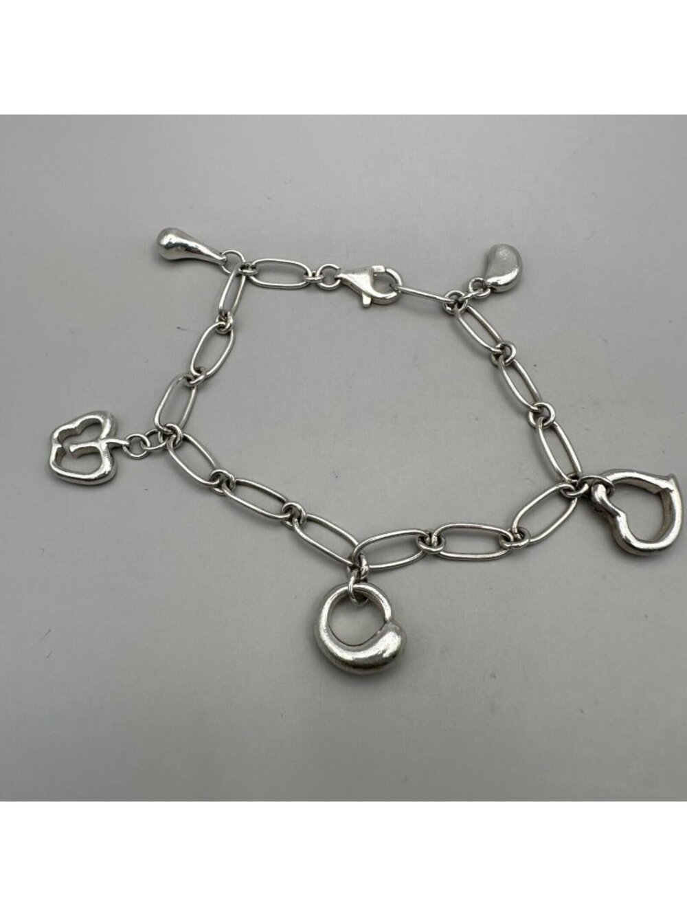 Open Heart Bean Apple Tear Charms Bracelet Sterling Silver Design